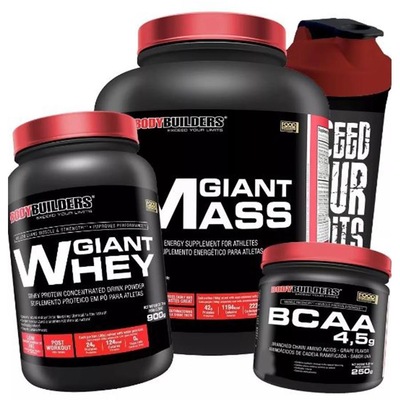 Kit Giant Mass Bodybuilders - 3kg + Giant Whey + Bcaa 4.5 Powder + Coqueteleira - Foto 1
