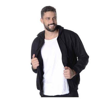 Jaqueta Moletom Suffix Flanelado com Capuz - Masculina - Foto 1