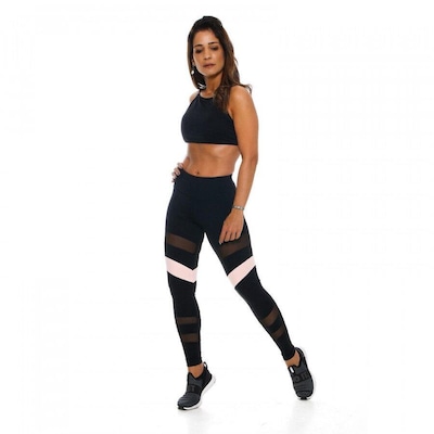 Calça Legging Miss Blessed Recortes Tule - Feminina - Foto 3