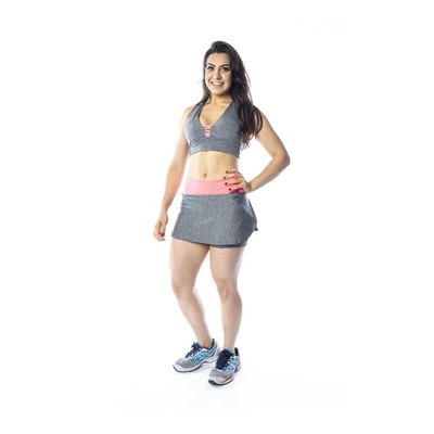 Conjunto Flor de Ameixa Short Saia Fitness e Top Fitness - Feminino - Foto 4