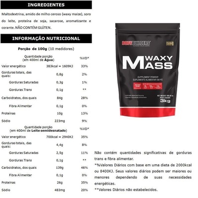 Kit Bodybuilders: Waxy Mass - Baunilha 3kg - 2 unidades - Foto 2