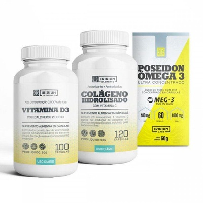 Kit Iridium Labs: Colágeno com Vitamina C + Poseidon Ômega 3 + Vitamina D - Foto 1