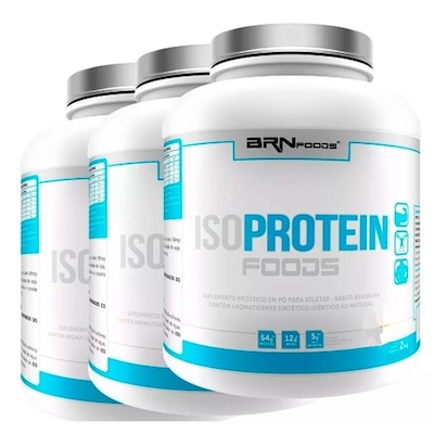 Kit 1x Iso Protein BRN Foods - Baunilha - 2kg + 1x Iso Protein - Morango - 2kg + 1x Iso Protein - Chocolate - 2kg - Foto 1