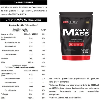 Kit Waxy Mass Bodybuilders - Chocolate - 3kg + Six Pote - Chocolate - 900g + ZMA + BCAA - 100g + Coqueteleira - Foto 2