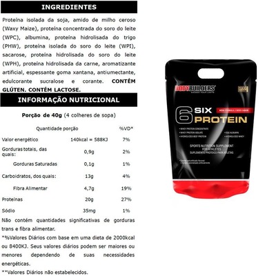 Kit Six Protein Bodybuilders - Baunilha - 2Kg - 2 unidades + Six Protein Bodybuilders - Morango - 900g - Foto 2