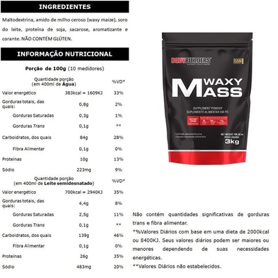 Kit Waxy Mass Bodybuilders - Chocolate - 3kg + Waxy Mass Baunilha - 3kg + Waxy Mass - Morango - 3kg - Foto 2