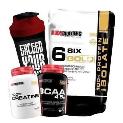 Kit 100% Whey Protein Isolado Bodybuilders - Chocolate - 2kg  + Creatina - 100g + BCAA - 100g + Coqueteleira - Foto 1