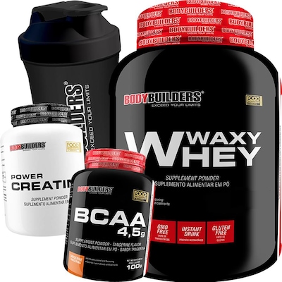 Kit Waxy Whey Choc 900g + Creatina 100g + BCAA 100g Tang + Coqueteleira - Bodybuilders - Foto 1