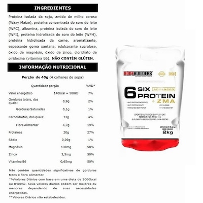 6 Six Protein Advanced + ZMA Refil 2kg CHOC   b.b - Foto 2
