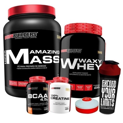 Kit Waxy Whey Bau 900g + Amazing Mass Bau 1,5kg + BCAA 100g Tang + Creatina 100g + Coqueteleira + P - Foto 1