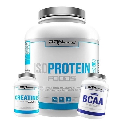 Kit Iso Protein Morango 2kg + Premium BCAA 120 cap + Creatina 100g - BRN Foods - Foto 1