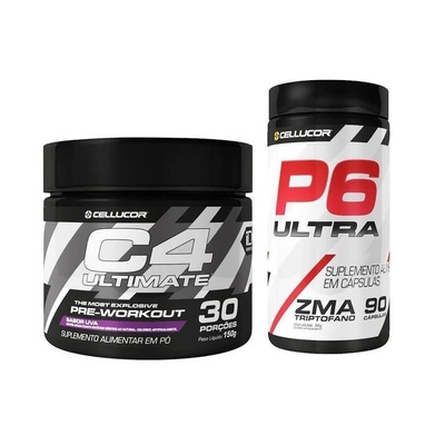 Kit Cellucor Pré-Treino C4 Ultimate - Uva - 150g + Test Booster P6 - ZMA - 90 Cápsulas - Foto 1