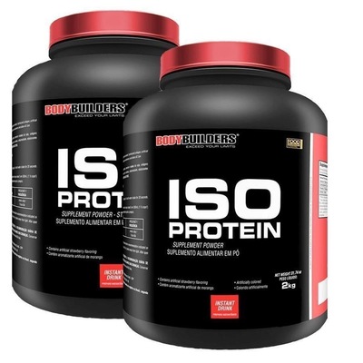 Kit Whey Protein Isolado Bodybuilders - Morango - 2kg - 2 potes - Foto 1