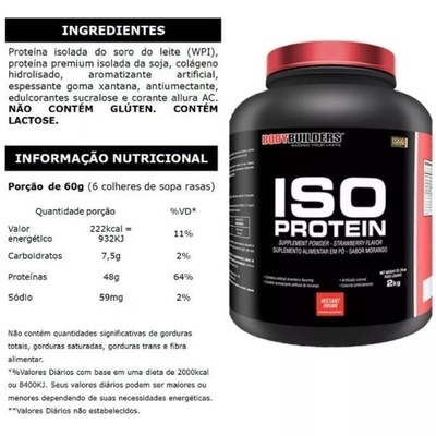Kit Whey Protein Isolado Bodybuilders - Morango - 2kg - 3 potes - Foto 2