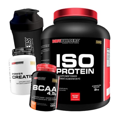 Kit Whey Protein Isolado Morango 2kg + BCAA 100g + Creatina 300g + Coqueteleira - Bodybuilders - Foto 1