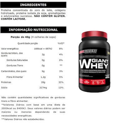 Kit Bodybuilders Hipercalórico Giant Mass Baunilha 3kg + Whey Protein Morango 900g + BCAA 250g + Coqueteleira 600ml - Foto 3