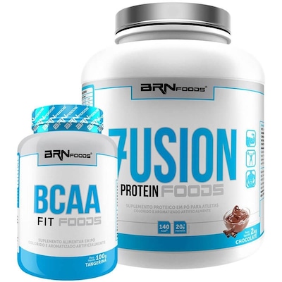 Kit BRN Foods Whey Protein Fusion 2kg Chocolate + BCAA 100g - Foto 1