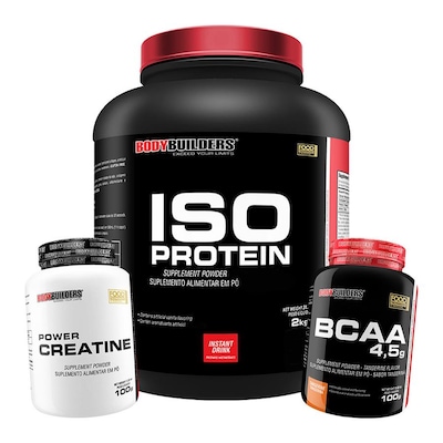 Kit Whey Protein Isolado Morango 2kg + BCAA 4.5 100g + Creatina 300g - Bodybuilders - Foto 1