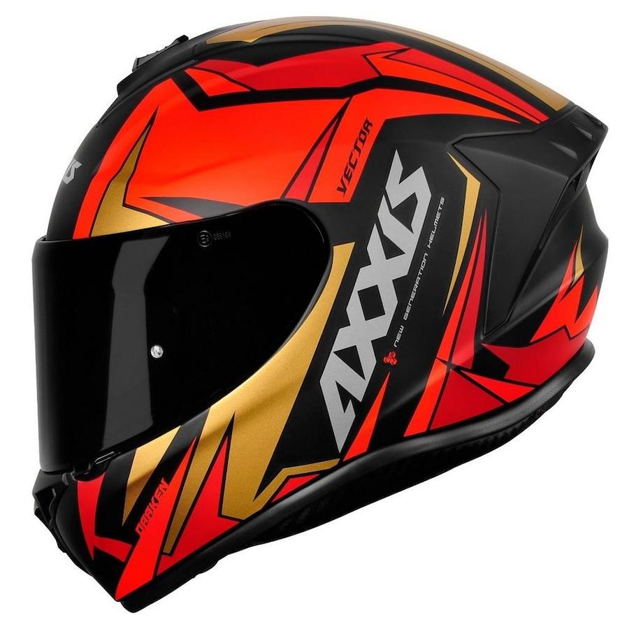 Capacete Axxis Draken Vector Matte - Vermelho/Dourado - Foto 4