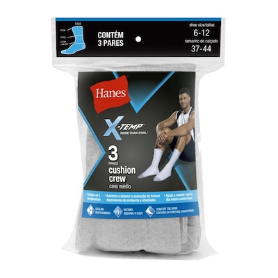 Kit Meias Hanes Cano Médio 5184 - 3 Pares - 37 a 44 - Unissex - Foto 3