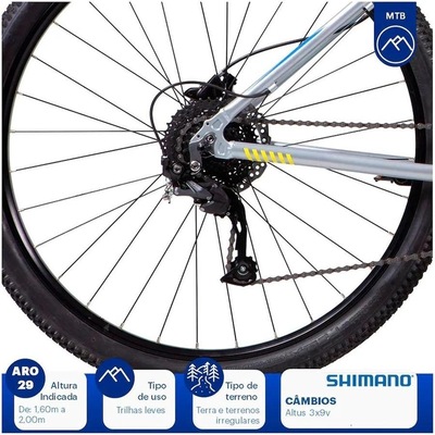 Mountain Bike Caloi Atacama - Aro 29 - Freios a Disco - Câmbios Shimano - Susp Dianteira - 17" - 27 Velocidades - Adulto - Foto 6