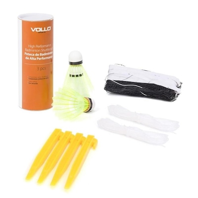 kit Badminton Vollo: 4x Raquetes + 3x Petecas + Suporte e rede - Foto 4