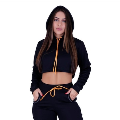 Blusão Cropped de Moletom com Capuz Felpudo Manga Longa Orbis - Adulto - Foto 1