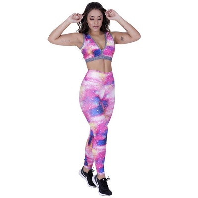 Conjunto Orbis Fitness: Calça Legging Fitness Estampa + Top Fitness Decote Bojo Uv50+ - Feminino - Foto 1