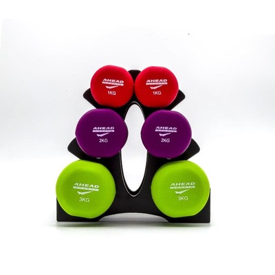 Kit 3 Halteres Sextavados Peso Academia Fitness + Ahead Sports Suporte - 12kg - Foto 2