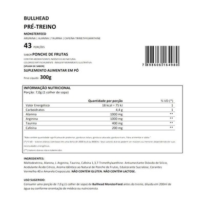 Bullhead Pré Treino Monsterfeed - Ponche de Frutas - 300g - Foto 2