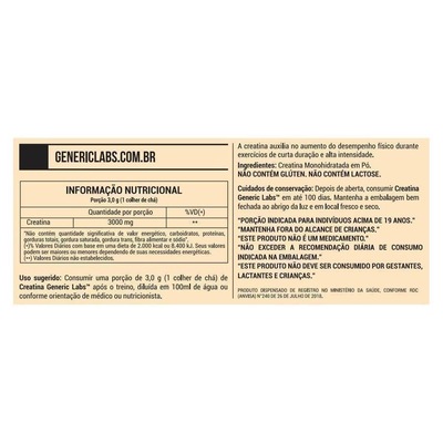 Creatina Generic Labs Refil - 300g - Foto 2