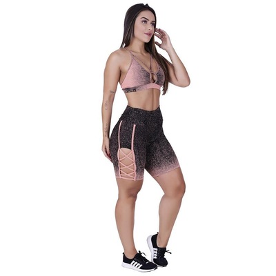Conjunto Orbis Fitness com Bermuda Tiras Degrade + Top Bojo Decotado - Feminino - Foto 1
