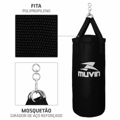 Saco de Pancada Vazio Muvin com Mosquetão e Girador - 70cm x 30cm - Foto 5