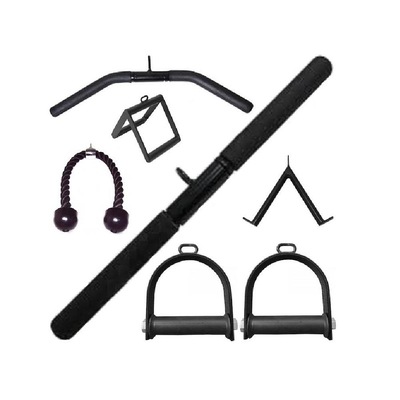 Kit Puxadores KL Fit Musculação: 01 Reto + 01 Curvo Pulley + 01 Pulley Triangulo + 01 Estribo + 01 Corda Tríceps + 01 Puxador V - Foto 1
