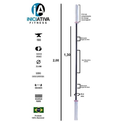 Barra Olímpica Iniciativa Fitness - 2 metros - Foto 6