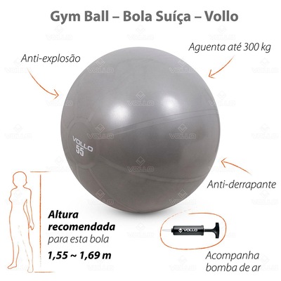 Bola Suíça de Ginástica Vollo - 55cm + Bomba - Foto 6