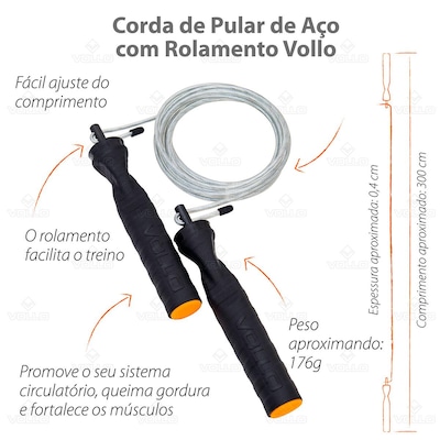 Corda de Pular Vollo de Aço com Rolamento Treino Crossfit - 3 Metros - Foto 4