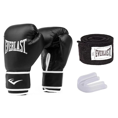 Kit Luvas de Treino Boxe Muay Thai Everlast Core + Bandagem + Protetor Bucal - Foto 1