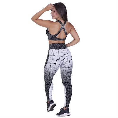 Conjunto Orbis Fitness: Calça Legging Recortes Cós Transpasse + Top Fitness Cruzado Costas Degrade - Feminino - Foto 3
