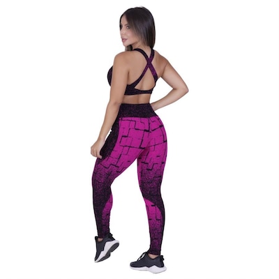 Conjunto Orbis Fitness: Calça Legging Recortes Cós Transpasse + Top Fitness Cruzado Costas Degrade - Feminino - Foto 2