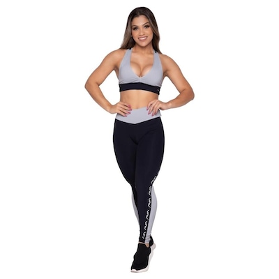 Calça Legging AVA Fitness Wear Suplex Preta com Recorte com Silk - Feminina - Foto 4