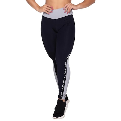 Calça Legging AVA Fitness Wear Suplex Preta com Recorte com Silk - Feminina - Foto 1