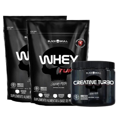 Kit Black Skull: 2x Suplemento em pó Whey Protein Turbo Chocolate 900g + Creatina - Foto 1