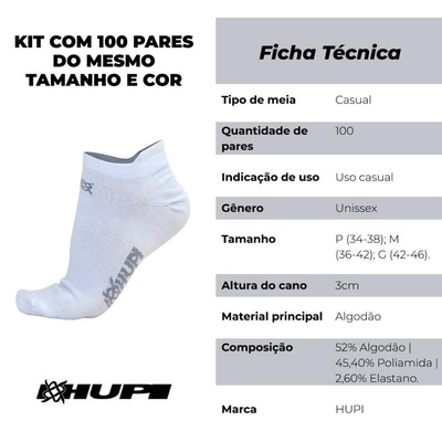 Meia Invisível Hupi Casual 100 Pares - 34 ao 38 - Unissex - Foto 2