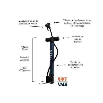 Bomba de Ar para Encher Pneu Moto Carro Bicicleta Boia 30cm Wg Sports - Foto 2