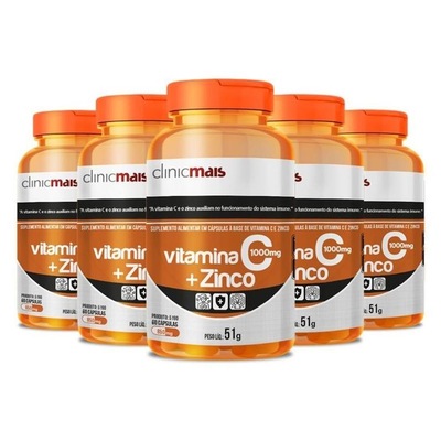 Kit de Vitamina C + Zinco Clinicmais 850mg - 60 cápsulas - 5 unidades - Foto 1