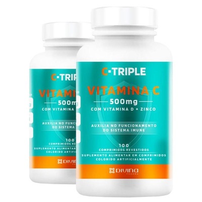 Kit 2 C-Triple Vitamina C 500mg + Zinco + D Divina - 100 Cápsulas - Foto 1