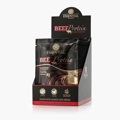 Beef Protein Essential Nutrition - Cacau - Display com 15 Saches de 32g - Foto 2