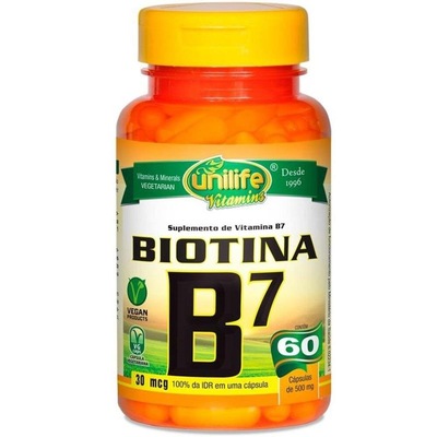 Vitamina B7 Biotina Unilife - 60 cápsulas - Foto 1