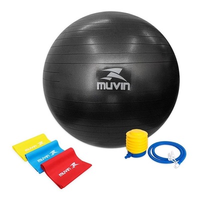 Kit de Bola Pilates Muvin Antiestouro - 65cm - Até 300kg + Kit Faixa Elástica 3 Tensões - 150cm x 15cm - Foto 5